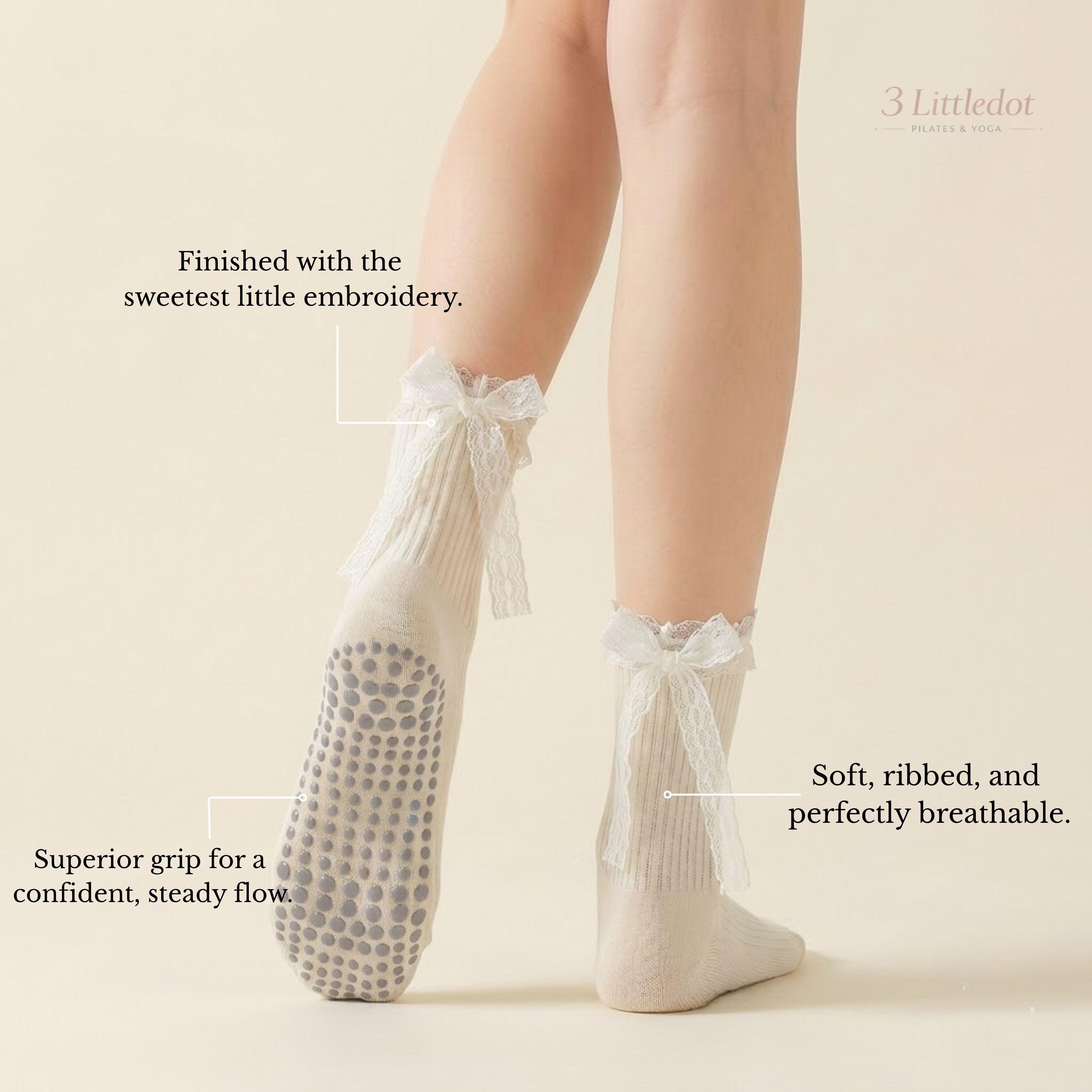 Studio Grace | Lace Ribbon Crew Grip Socks