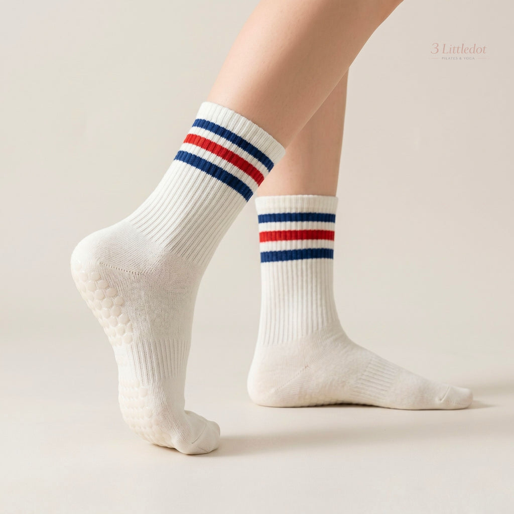 Varsity Club | Triple-Stripe Crew Grip Socks