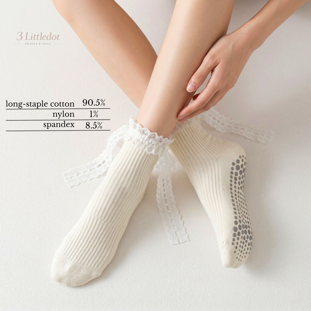 Studio Grace | Lace Ribbon Crew Grip Socks