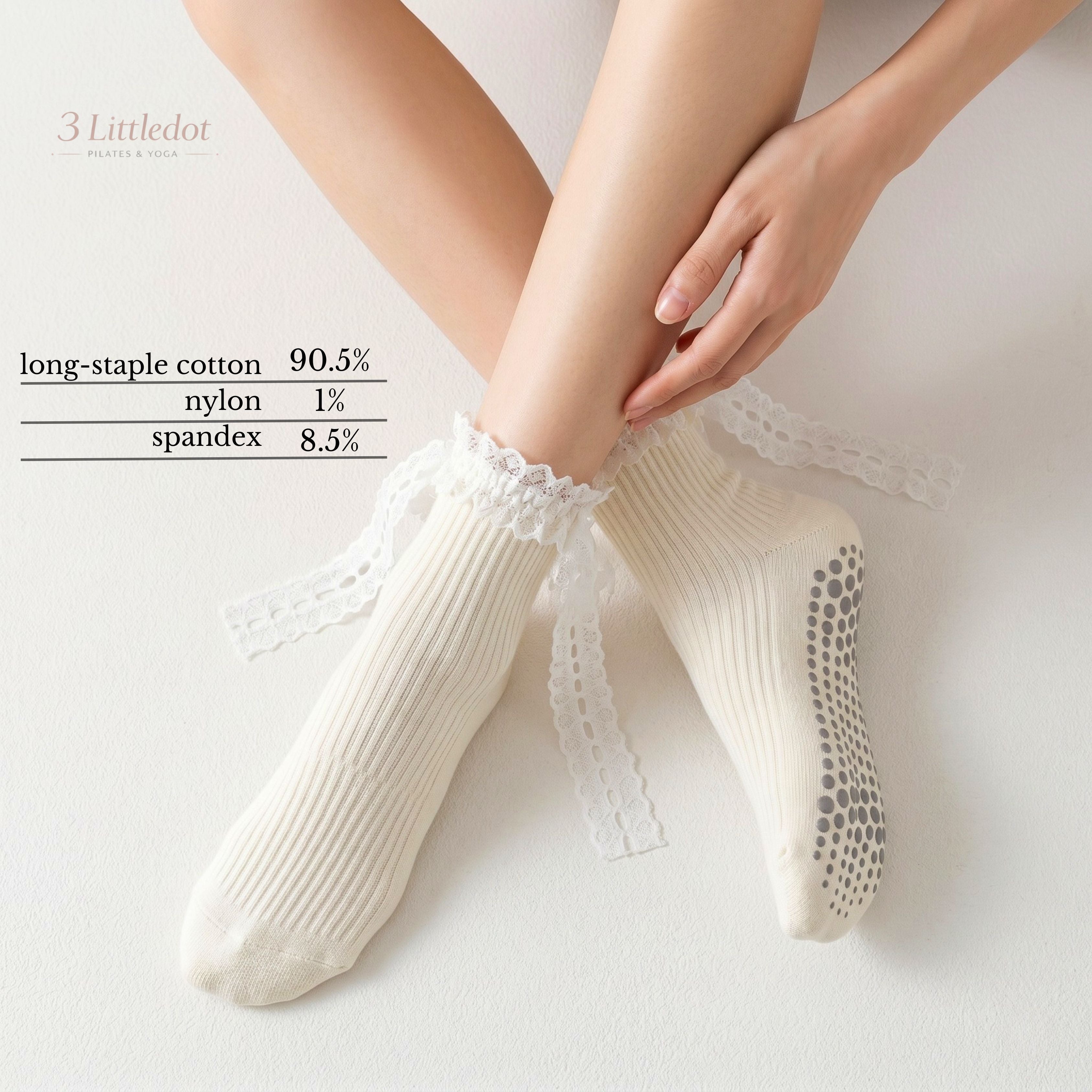 Studio Grace | Lace Ribbon Crew Grip Socks