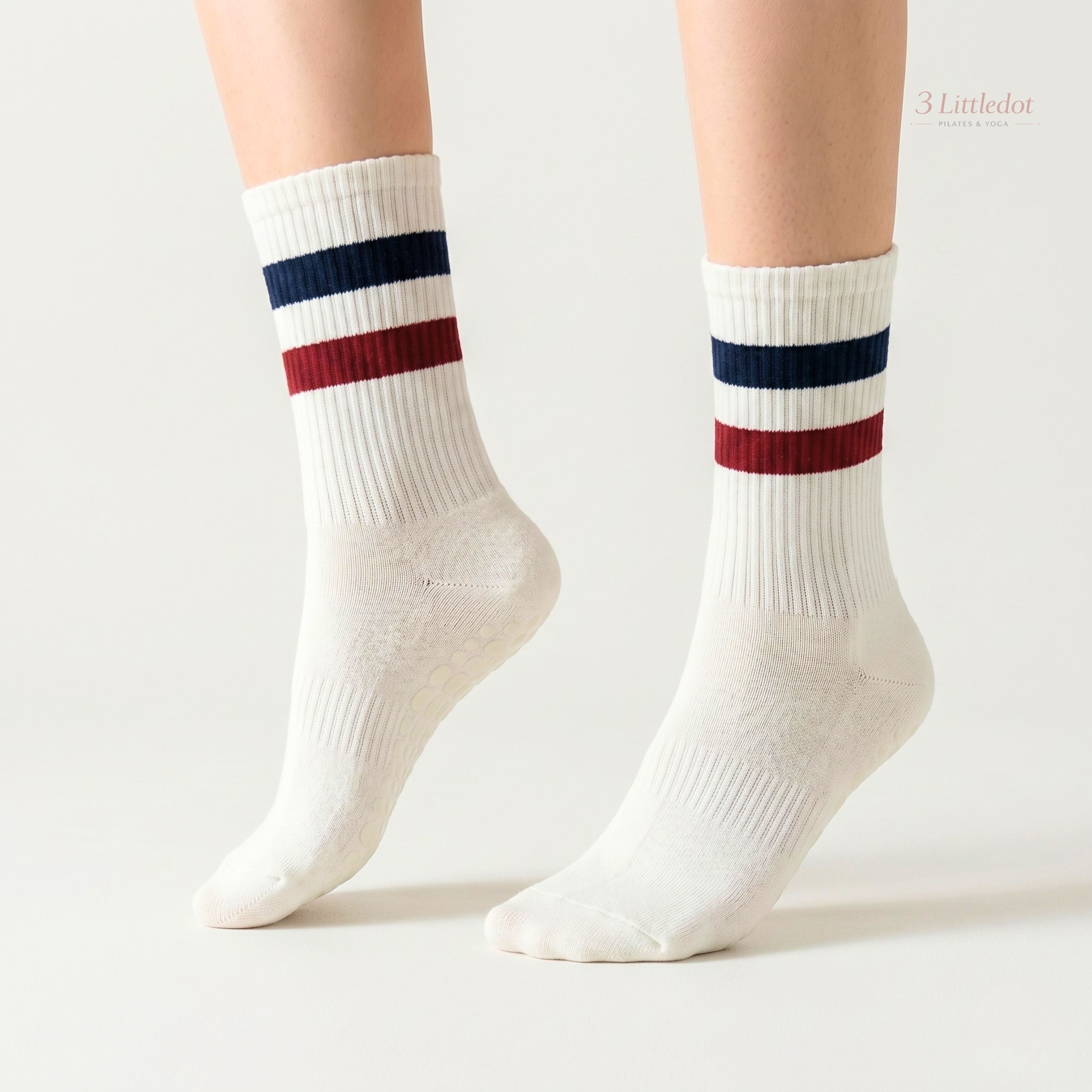 Varsity Club | Triple-Stripe Crew Grip Socks