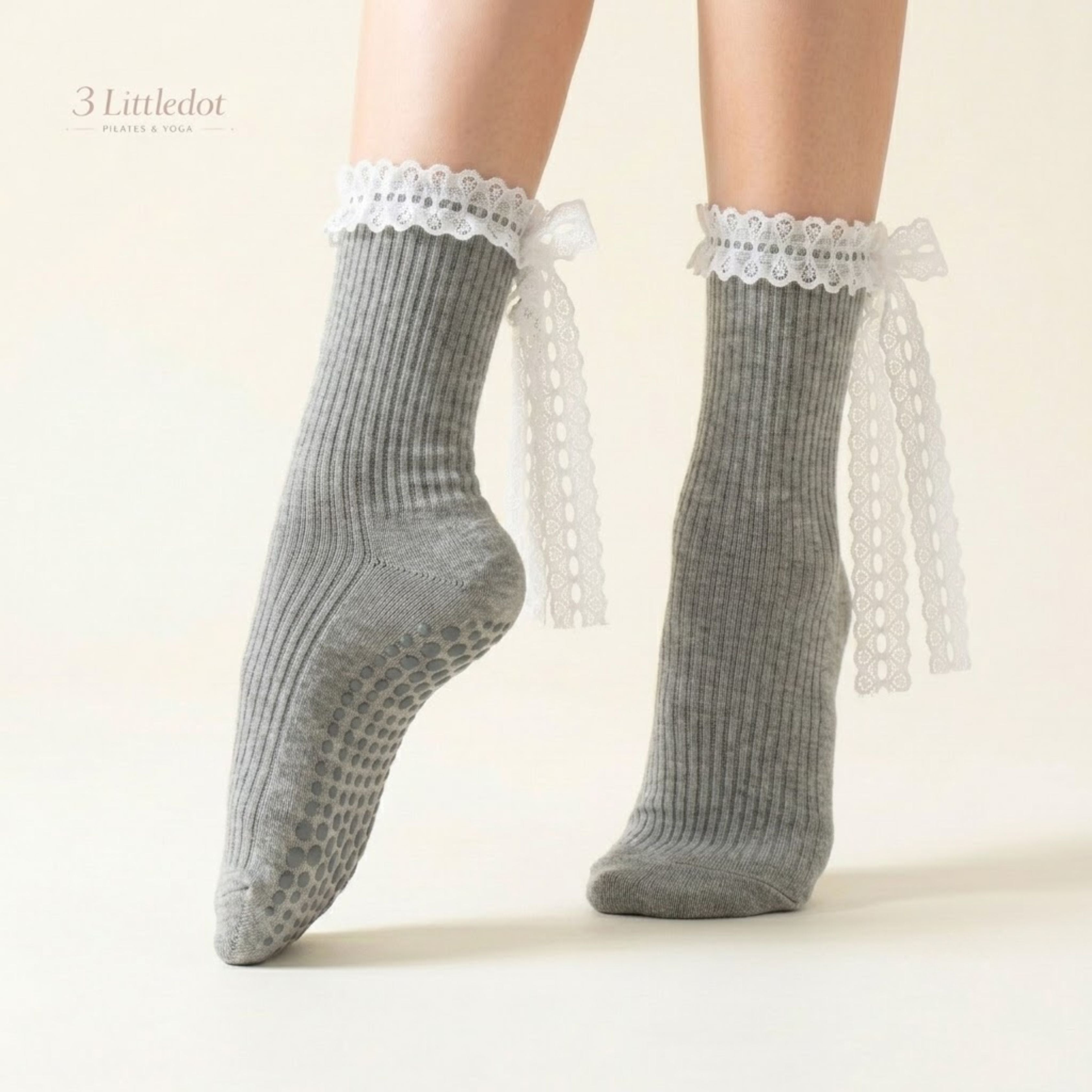 Studio Grace | Lace Ribbon Crew Grip Socks