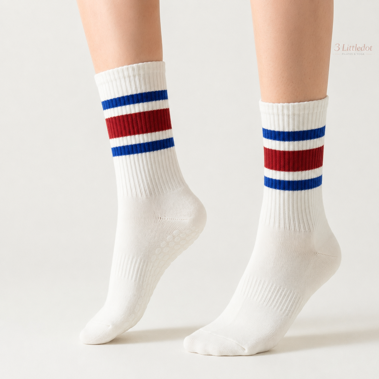 Varsity Club | Triple-Stripe Crew Grip Socks