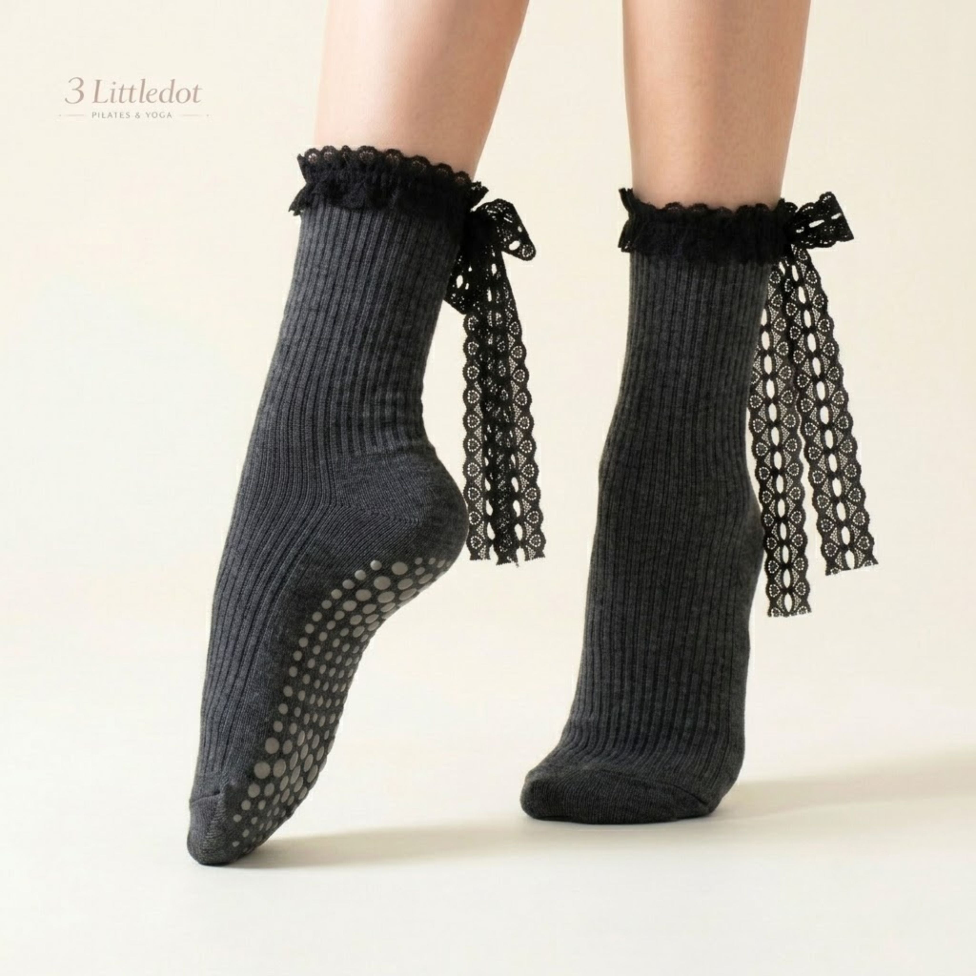 Studio Grace | Lace Ribbon Crew Grip Socks
