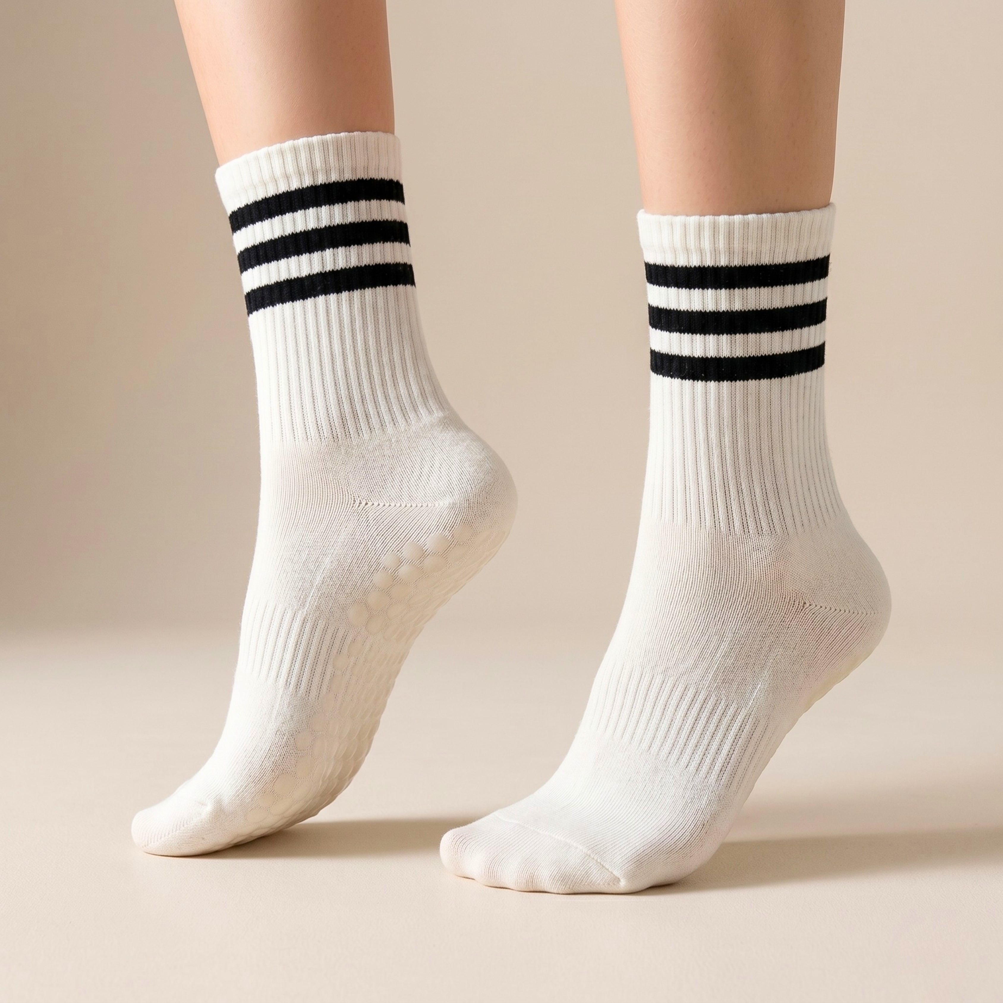 Varsity Club | Triple-Stripe Crew Grip Socks